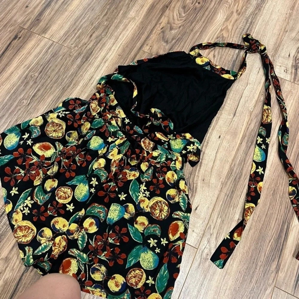Free People Coral Tides Floral Tropical Fruit Sleeveless Romper Boho Black Small